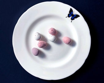 Cobalt blue butterfly plate, fine English bone china, minimalist black and blue butterfly design, perfect for afternoon tea or cake, nature