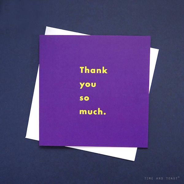 Thank you so much greetings card: stylish typographic thank you card, with thanks, much appreciated - available in a choice of two colours