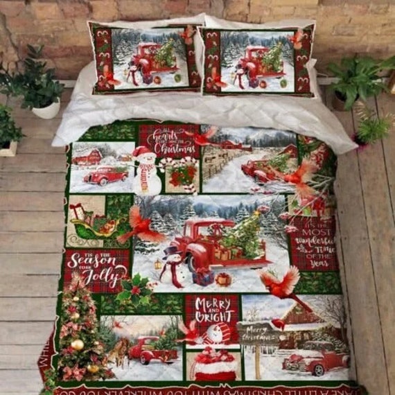 Red Truck Christmas Bedding Set Bedroom 