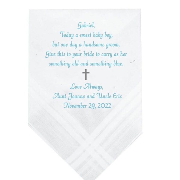 Boys Baptism Handkerchief - Baptism Gift - Baptism Handkerchief - Christening Handkerchief - Christening Gift - Baptism Gift Boy