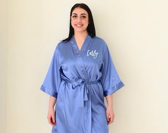 Dusty Blue Satin Bridesmaid Robe – Bridal Party Gift