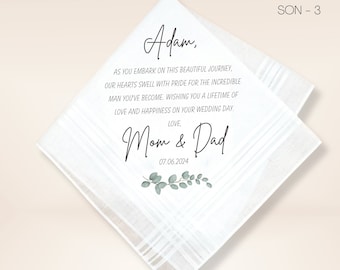 Groom  Wedding Handkerchief from Parents- Wedding Gift for Groom- Wedding Handkerchief for Groom from Parents- Groom Handkerchief - SOn