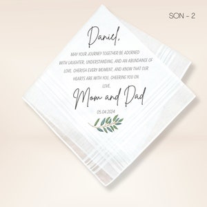 Groom Wedding Handkerchief from Parents Wedding Gift for Groom Wedding Handkerchief for Groom from Parents Groom Handkerchief SOn image 3