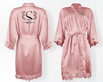 Personalized Floral Lace Bridesmaid Robe – Satin Wedding Gown