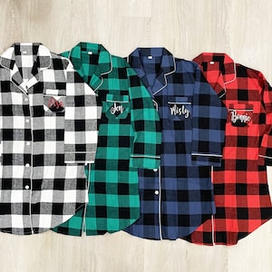 Embroidered Plaid Sleep Shirt - Bridesmaid Plaid Nightshirts - Embroidered Plaid Robe - Plaid NightShirt Embroidered - Embroidery