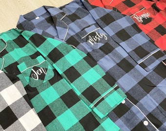 Embroidered Plaid Nightshirt – Personalized Bridesmaid Sleep Shirt