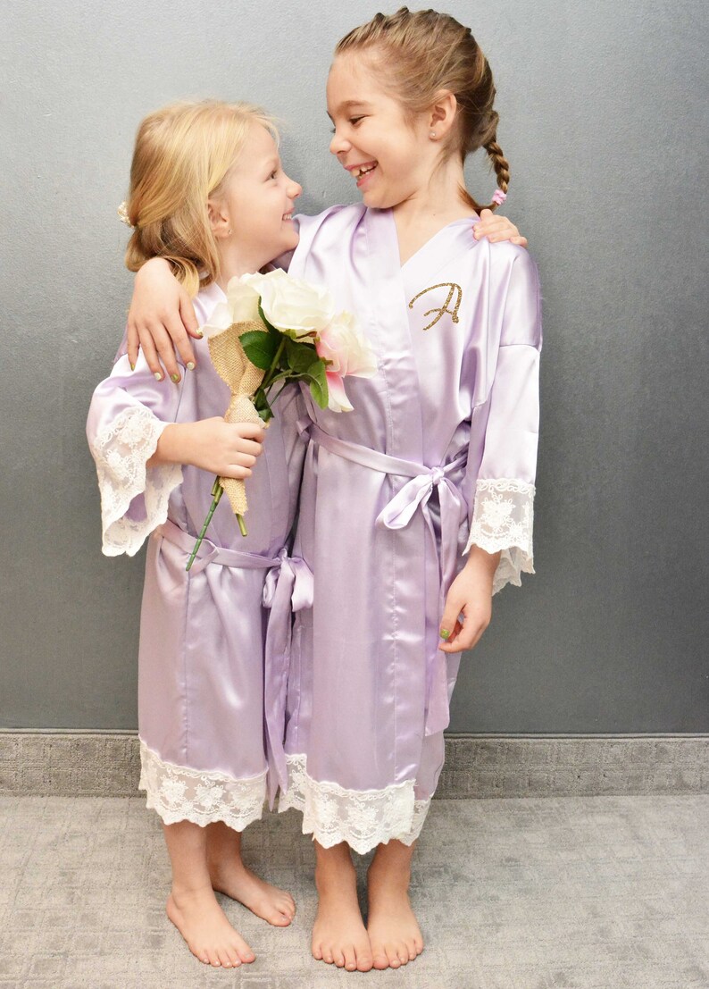 Flower Girl Robes Satin Robes With Lace Lace Bridesmaid Etsy