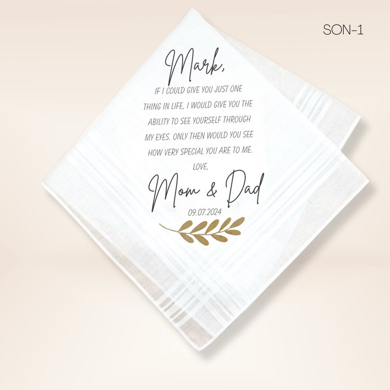 Groom Wedding Handkerchief from Parents Wedding Gift for Groom Wedding Handkerchief for Groom from Parents Groom Handkerchief SOn image 2