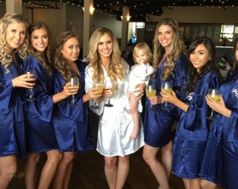 Bridesmaid Robes - Personalized Bridesmaid Robes - Navy Bridal Party Robes - Bridesmaid Proposal - Bridesmaid Gift - Bridesmaid Robes Silk