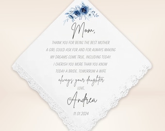 Mother of the Bride Handkerchief - Personalized Handkerchief for Mom -  from the Bride - Wedding Gift for Mom - Wedding Handkerchief - Hanky