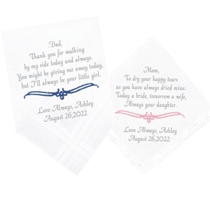 Personalized Wedding Hankerchiefs - Wedding Handkerchiefs Set of 2 - Embroidered Handkerchiefs - Father of Bride Gift - Mother of Bride Gift