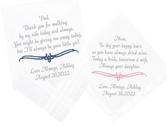 Personalized Wedding Hankerchiefs - Wedding Handkerchiefs Set of 2 - Embroidered Handkerchiefs - Father of Bride Gift - Mother of Bride Gift