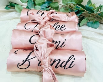 Personalized Satin Robe – Dusty Rose Bridesmaid Gift, Silky Kimono