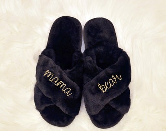 Personalized Mama Bear Fluffy Slipper - Mother's Day Gift - Custom Mother Fluffy Slippers- Mommy Slipper -  Mom or Mum Gifts-  Gift for her