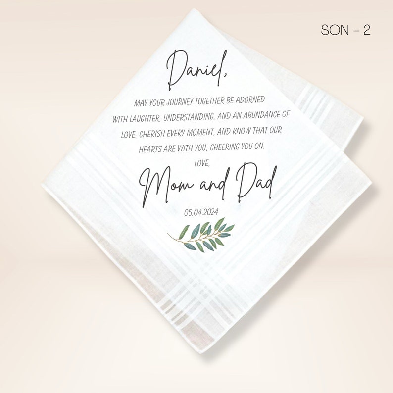 Groom Wedding Handkerchief from Parents Wedding Gift for Groom Wedding Handkerchief for Groom from Parents Groom Handkerchief SOn image 3