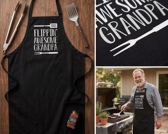 Flippin' Awesome Grandpa BBQ Grill Apron | Funny Gift for Grandfather