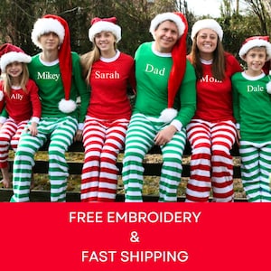 Black Friday Sale Christmas Pajamas Embroidered Christmas Pj s Christmas Pajamas for the Family Family Christmas Pajamas With Name Etsy