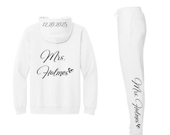 Personalized Bride Zip-Up Hoodie and Joggers Set