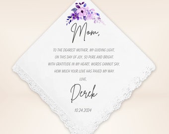 Mother of the Groom Handkerchief from the Groom  - Wedding Gift for Mom - Wedding Handkerchief from Son- Mother of the Groom Handkerchief