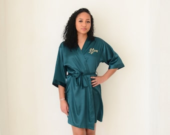 Silk Bridesmaid Robes - Silk Bridesmaid Robe - Emerald Green Satin Robes - Bridal Party Robes - Bridesmaid Wedding Gift - Robe -Personalized