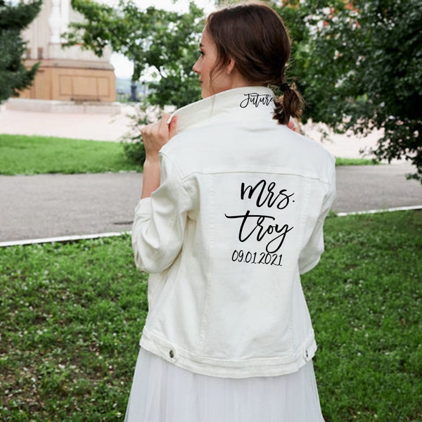 White Personalized Jean Jacket - Bride Jean Jacket - Bridal Party Jean Jacket - Engagement Gift - Custom Jacket - Personalized Jacket -