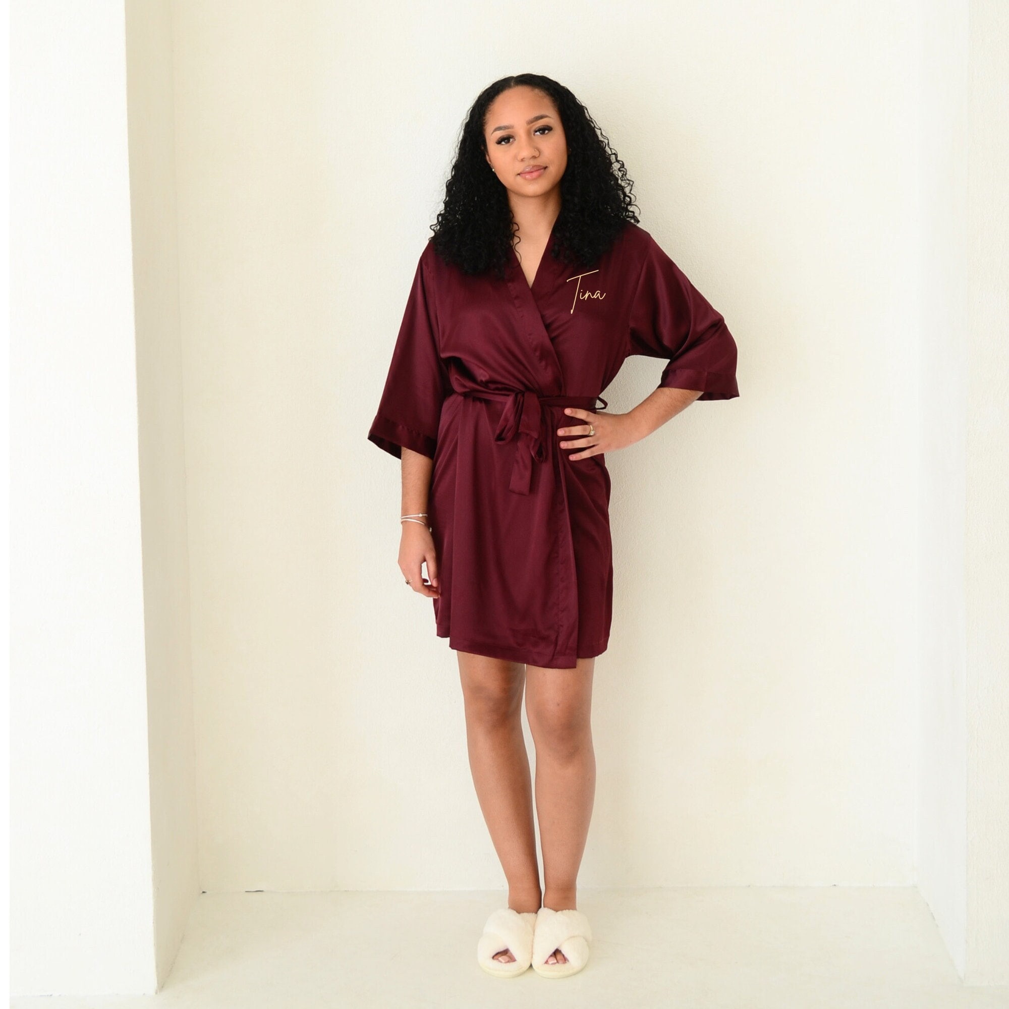 Maroon satin robe online
