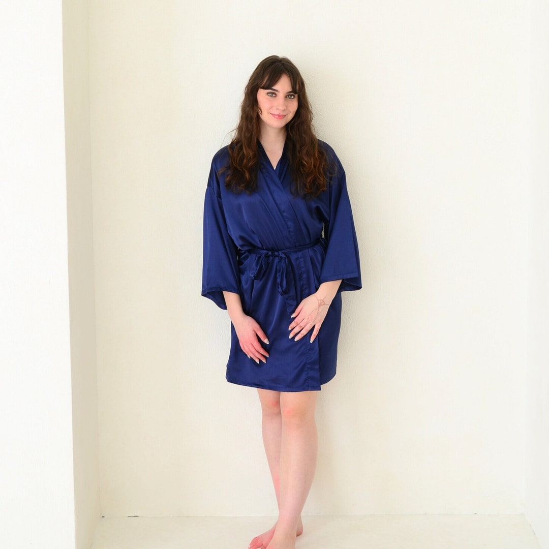 Navy Robe Navy Satin Bridesmaid Robe – Bridal Party Gift, Wedding Robe - Etsy