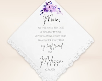 Mother of the Bride Handkerchief - Hanky from the Bride - Wedding Gift for Mom - Wedding Handkerchief from Daughter- Mother of the Bride
