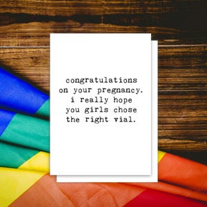 Tarjeta de embarazo lésbico, tarjeta humorística de FIV, tarjeta de donante de esperma, tarjeta de embarazo queer, tarjeta lésbica, tarjeta de bebé LGBTQ, tarjeta de esperma, tarjeta de bebé lésbico