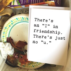 Es gibt kein "i" in Freundschaft, Grußkarten, Breakup-Karte, lustige Karte, Großhandel, Freund-Karte, Karte für ihn, Karte für sie, Verrat-Karte
