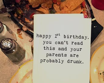 Baby Birthday, Greeting Cards, Parents are Drunk, Funny Card, Wholesale, Friend Card,Card for Her, Best Friend, Funny First Birthday