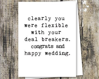 Tarjeta de boda divertida: ¡Está claro que fuiste flexible con tus condiciones!, Humor sarcástico sobre el matrimonio, Despedida de soltera, Interior en blanco tamaño A2