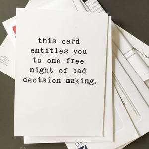 Slechte beslissing kaart, Love Card, Gratis Ticket Card, Chucklcards, Groothandel, Grappige Wenskaart, Sarcastische wenskaart, elke gelegenheid