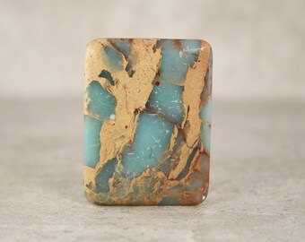 African Opal Jasper Cabochon Bead, Aqua Terra, Sea Sediment Jasper, Unusual Large Rectangle Gemstone Pendant Bead, DIY Jewelry