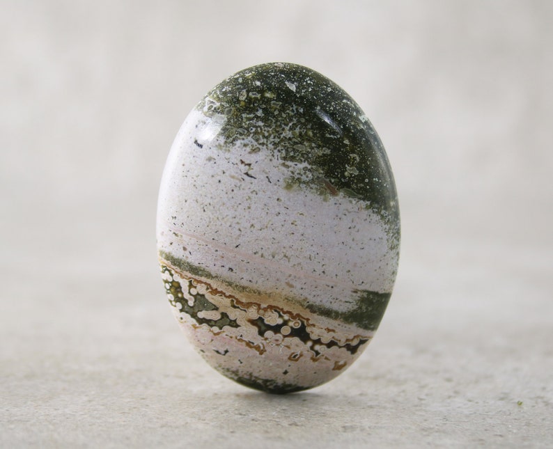 White /& Green Orbicular Jasper Loose Oval Stone Ocean Jasper Cabochon