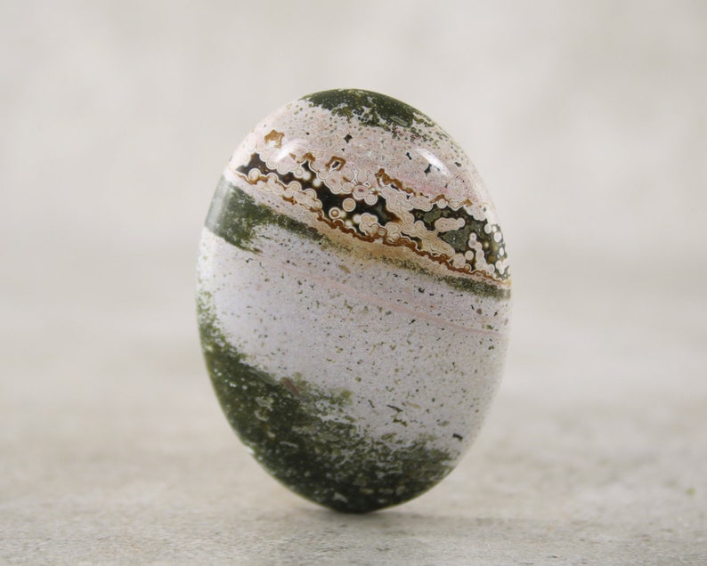 White /& Green Orbicular Jasper Loose Oval Stone Ocean Jasper Cabochon