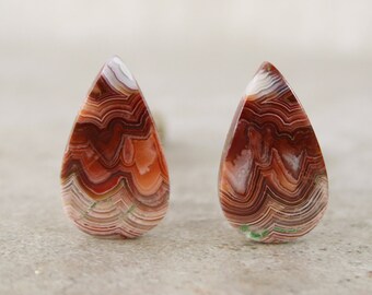 Crazy Lace Agate Cabochon Pair, Matched Earring Pair, Gemstone Cabochon Set of Two Ring or Pendant Stones, Loose Stone Cabochon