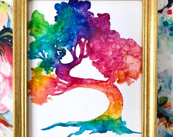 Rainbow Watercolor Tree Art Print DIGITAL DOWNLOAD, wall art rainbow painting printable wall decor for home, nursery, dorm, gift,