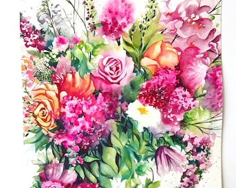 Custom Wedding Bouquet Painting in Watercolor: keepsake floral arrangement art for bride