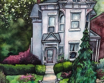 House Portrait Painting in Watercolor: custom home painting on paper for moving gift, closing gift, new home owners