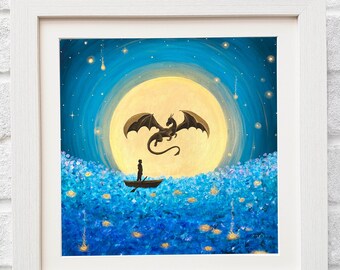 By Your Side, Mounted Art Print, Boy and Dragon Wall Art, UK Seller.