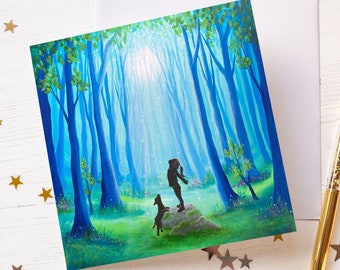 Little Wolfling, Wolf Spirit, Childrens Art Card, UK Seller.