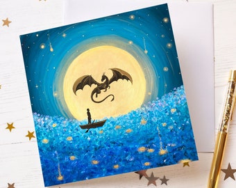 By Your Side, Fantasy Art Card, Dragon Artwork, Blank Greetings Card, UK Seller.