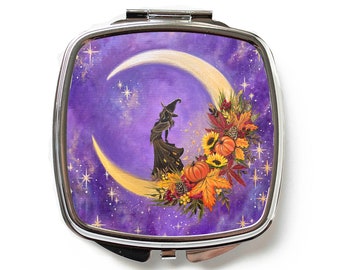 Autumn Witch, Compact Mirror, Witch Gift, Magical Art, UK Seller.