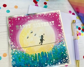 Fairy Birthday Card With Silver Foil Detailing, Fun Birthday Cards For Girls, Eco Card printed and published in UK.