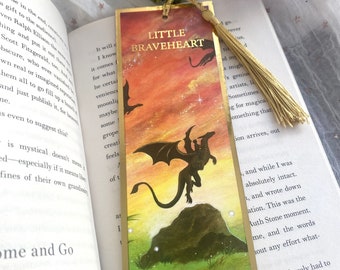 Little Braveheart, Gold Foil And Tassel Bookmark, Vibrant And Inspiring Artwork From An Original Painting, Dragon Bookmark Gift.