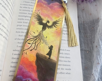 Little Phoenix, Gold Foil And Tassel Bookmark, Vibrant And Inspiring Artwork From An Original Painting, Dragon Bookmark Gift.