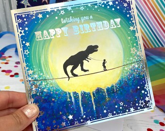 Magical Dino Birthday Card With Silver Foil Detailing, Fun Birthday Cards For Boys, Eco Card printed and published in UK.