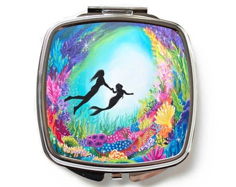 Hidden Magic, Ocean lover gift, Mermaid Mirror, Fantasy Art, UK Seller.