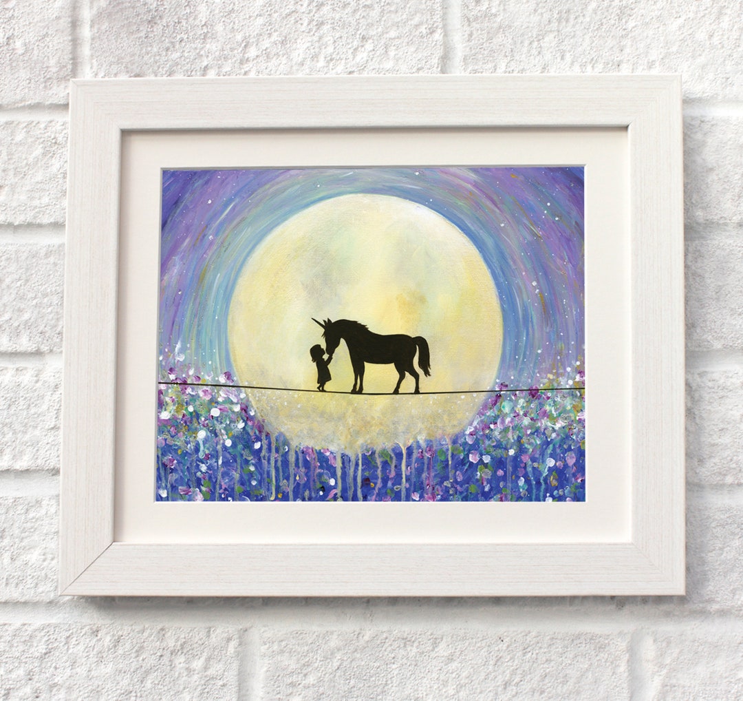 Kiss Unicorns Mounted Art Print Unframed, Unicorn Nursery Decor, Girls